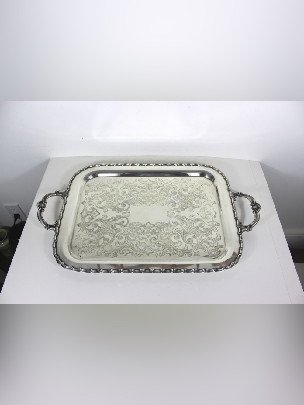 Extra Large Butler’s Tray Silver Plated Rectangular Platter Vintage Plate Ornate